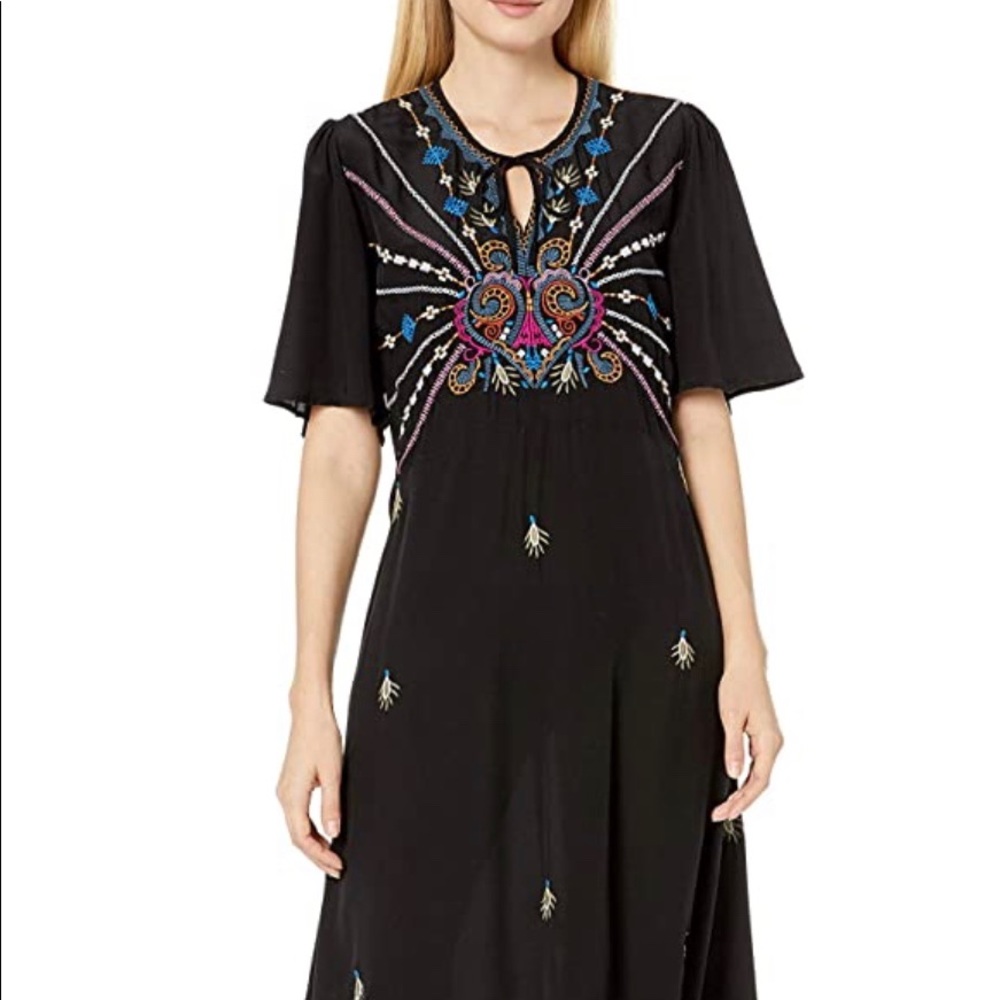 Janelle Embroidered Flutter-sleeve Silk Maxi Dress